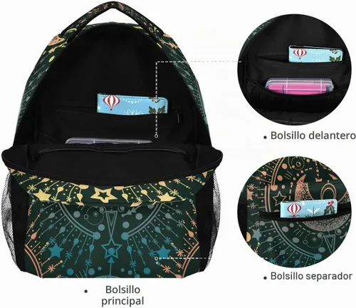 Vista 5 de ALAZA Moon & Star Alchemy Magical - Mochila grande personalizada para laptop, iPad, tableta, mochila escolar de viaje con múltiples bolsillos
