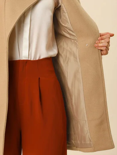 Vista 6 de Allegra K Abrigo largo clásico de invierno con cinturón de manga larga con cuello alto para mujer