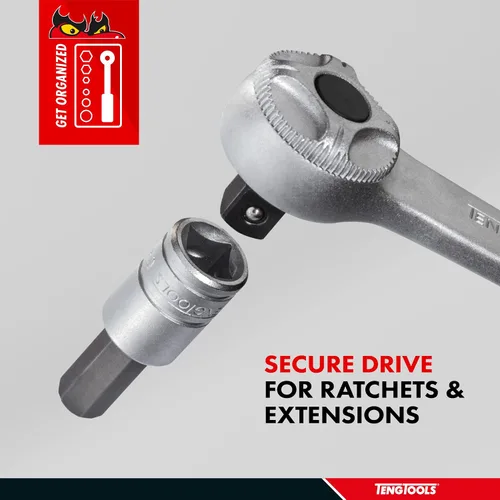 Vista 6 de Teng Tools Enchufe hexagonal de cromo vanadio métrico de 1/2 pulgada de 0.197 in Herramienta mecánica Herramienta de mano - M121505-C