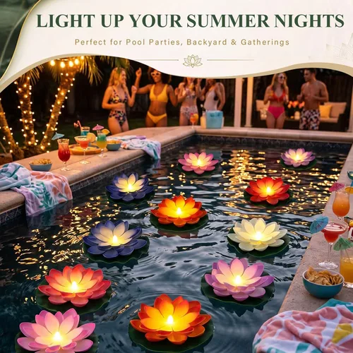 Vista 5 de Liliful 24 luces de loto flotantes Diwali, 5.91 pulgadas, 6