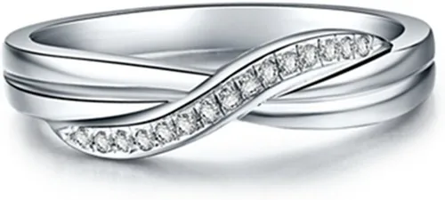 Vista 2 de THREE MAN Anillo de boda de plata de ley para mujer, diseño breve de estilo X, plata 925