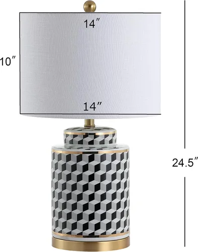 Vista 4 de JONATHAN Y JYL3048A - Lámpara de mesa LED de cerámica con bloque de flotación de 24.5 pulgadas, moderna lámpara de tarro de jengibre de transición
