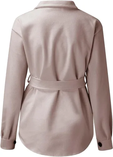 Vista 3 de Ladies plus Size Leather Jacket Womens Casual Lapel Shacket Jacket Long Sleeve Single Breasted Leather Dress for
