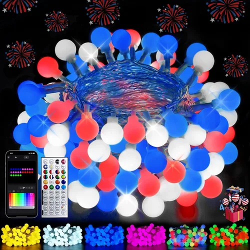 Vista 14 de LORRYTE Luces de Navidad marroquíes para exteriores operadas por batería, 60 LED de 36 pies, luces de globo de hadas con 8 modos de iluminación
