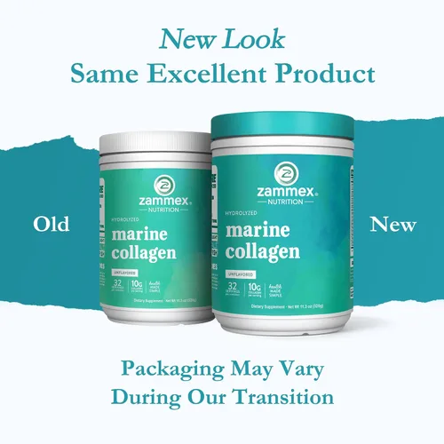 Vista 2 de Zammex Péptidos de colágeno marino en polvo sin sabor, colágeno de pescado capturado en la naturaleza, apoya la piel saludable, cabello