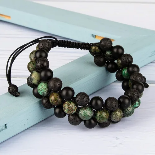 Vista 5 de Pulseras de piedra de lava natural de 0.315 in para hombres, cristal curativo difusor de aceites esenciales, pulsera de cuentas para chakras, yoga