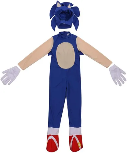 Vista 2 de Disfraz de Sonic para niños, de dibujos animados, Halloween, cosplay, juego de espectáculo de escenario