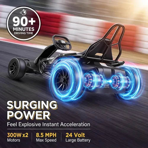 Vista 2 de Hikole 24V Electric Drift Go Kart with Backrest for Kids Ages 6-12, Black