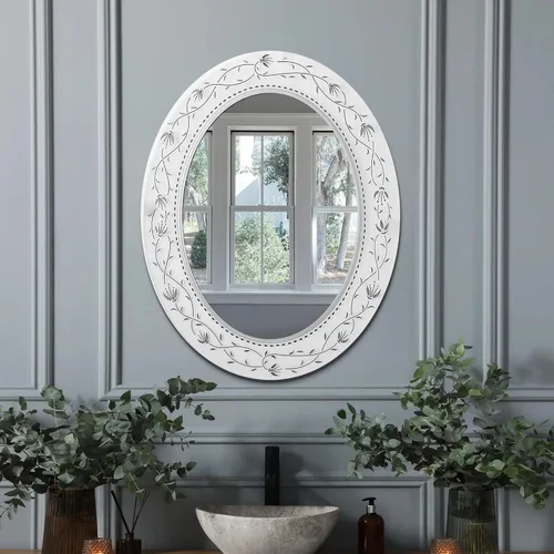 Vista 12 de Head West Espejo de tocador de mosaico negro con azulejos estriado de 24"x30" para pared de baño, espejo de vidrio rectangular impreso para sobre