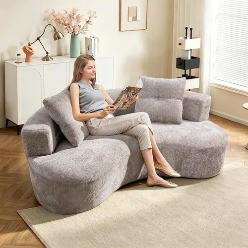 Vista 18 de Sofá modular curvado de 110 pulgadas para sala de estar, moderno sofá modular de felpa de felpa de gran tamaño con asiento profundo comprimido sin