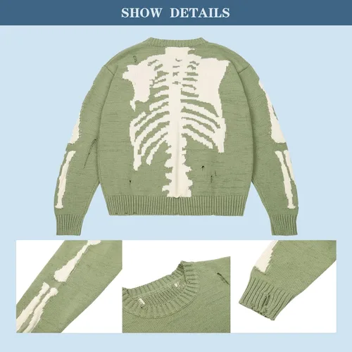 Vista 3 de BXCNCKD Suéter gótico para hombre, suéter esquelético de calavera para hombres y mujeres, suéter casual suelto