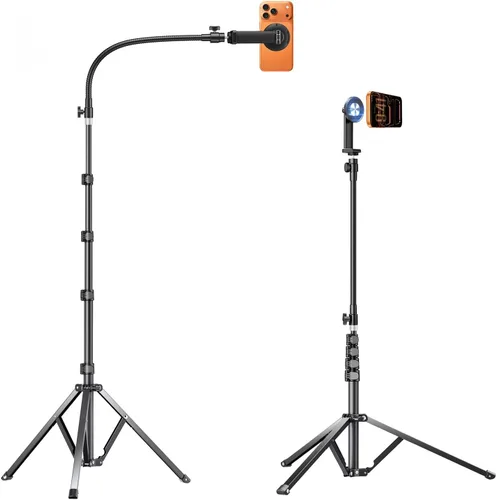 Vista 10 de Elitehood Soporte de trípode flexible de 81 pulgadas de alto para iPhone con cuello de cisne ajustable de 17 pulgadas con control remoto, compatible
