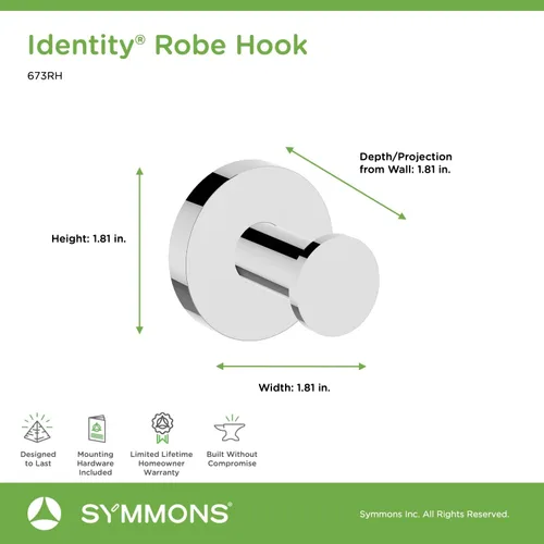 Vista 3 de Symmons 673RH Identity - Gancho para bata montado en pared en cromo pulido