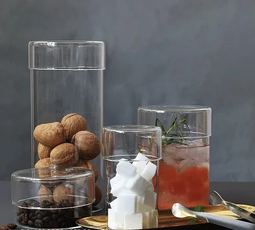 Vista 3 de Contenedor de almacenamiento de alimentos de vidrio Plato de caramelo/botella de bebida fría con tapa, 8 oz