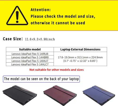 Vista 2 de Funda protectora 2 en 1 para portátil Lenovo IdeaPad Flex 5 14ALC7 14IAU7 14IRU8 14ABR8 14ABR8, piel sintética, 2 en 1, con soporte para bolígrafo