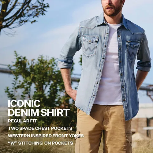 Vista 4 de Wrangler Camisa icónica de mezclilla de ajuste regular para hombre
