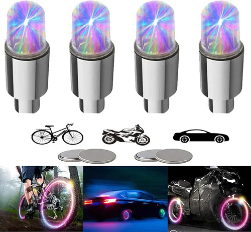 Vista 10 de 4 piezas de luces LED para rueda de bicicleta, tapones para válvulas de neumáticos de automóvil, tapas de vástagos de bicicleta, motocicleta