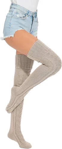 Vista 5 de YELAIVP Calcetines altos de punto trenzado para mujer, calcetines por encima de la rodilla, calentadores de piernas extra largos