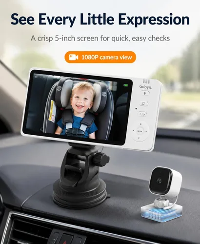 Vista 4 de Cámara inalámbrica de coche para bebé de 5 pulgadas HD 1080P IPS para asiento trasero de automóvil, alimentado por USB, monitor de asiento trasero