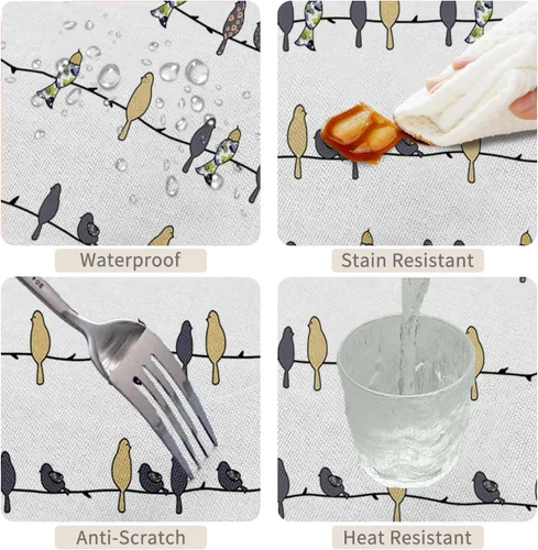 Vista 4 de Mantel rectangular de 60 x 120 pulgadas, estampado de pájaros en ramas, mantel decorativo impermeable y resistente a las manchas, para cocina