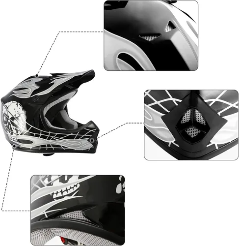 Vista 3 de TCT-MOTORPARTS - Casco para niños o jóvenes, modelo de calavera negra, aprobado por el DOT, para motocross, cuatrimoto, bicicleta de tierra