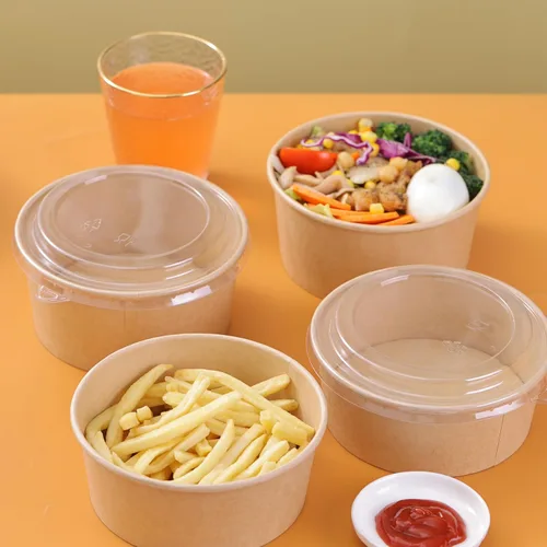 Vista 8 de Paquete de 50 cuencos de papel resistentes de 32 onzas con tapas, cuencos de sopa desechables, cuencos de ensaladas biodegradables, cuencos