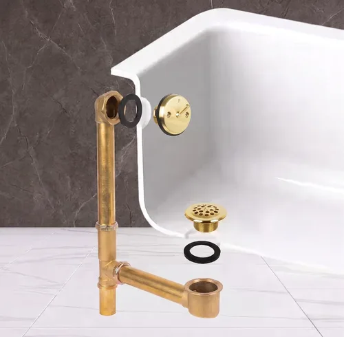 Vista 17 de Fine Fixtures Drenaje de ducha para bañera, tubo de latón calibre 20, kit de drenaje de desbordamiento de palanca de viaje, bronce antiguo