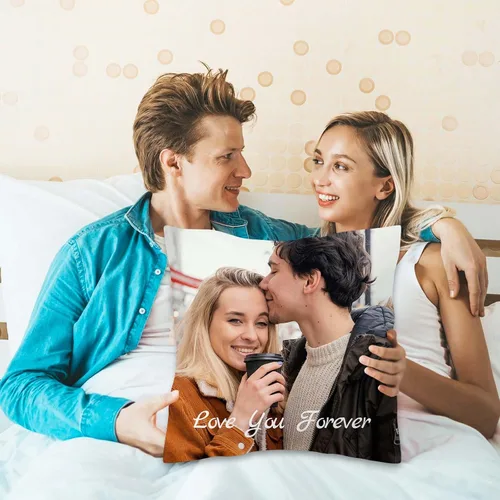Vista 4 de Almohada de fotos personalizada de 16 x 16 pulgadas, funda de almohada personalizada de doble cara con texto de imagen, funda decorativa suave