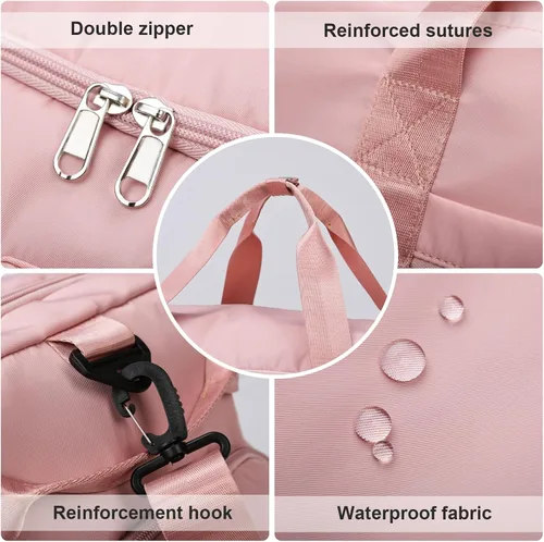 Vista 7 de Eslcorri Bolsa de deporte para mujeres y hombres, mochila deportiva con compartimento para zapatos y artículos húmedos, bolsa de fin de semana