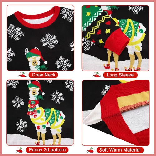 Vista 6 de RAISEVERN Suéter feo de Navidad para mujer, suéter de punto de manga larga, cuello redondo