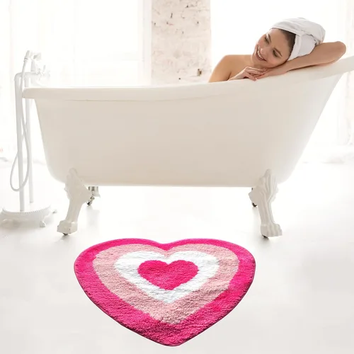 Vista 8 de Evovee Alfombra de baño de corazón rosa, divertida y bonita, decoración de baño, San Valentín, alfombra de ducha retro, funk, estética, divertida