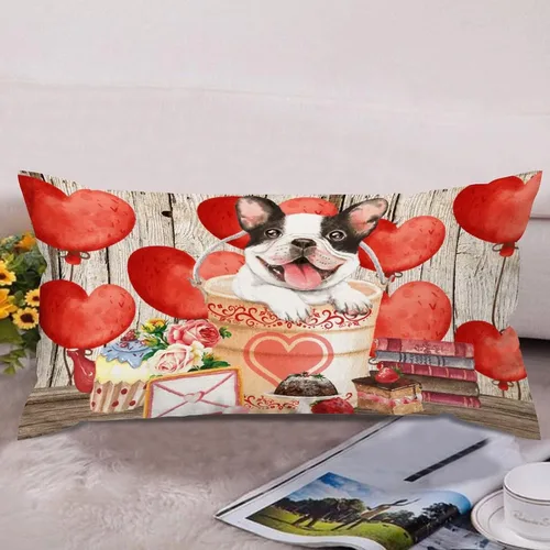 Vista 11 de Fundas de almohada lumbar con textura de madera rústica para perro en cubo, diseño de corazón rojo para el día de San Valentín, fundas de almohada