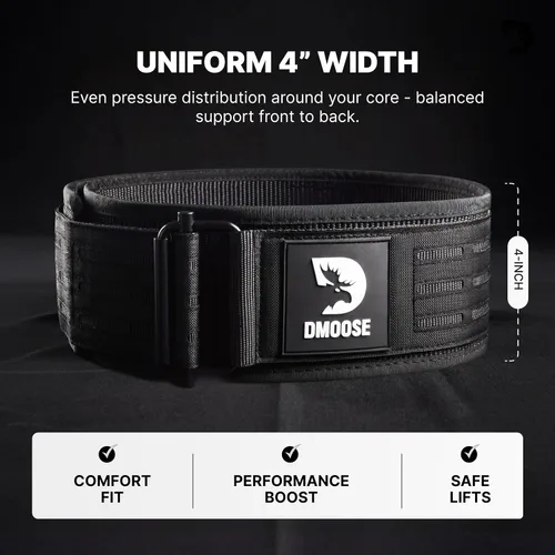 Vista 7 de DMoose Fitness Cinturón de levantamiento de pesas con bloqueo automático para hombres y mujeres, cinturón de nailon de 4 pulgadas para sentadillas