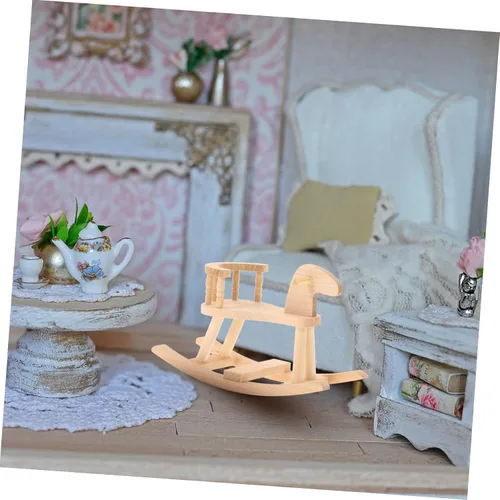 Vista 3 de ibasenice Silla mecedora en miniatura Escala 1:12 Caballo mecedor de madera Mini casa de caballo de caballo modelo casa de muñecas Accesorios