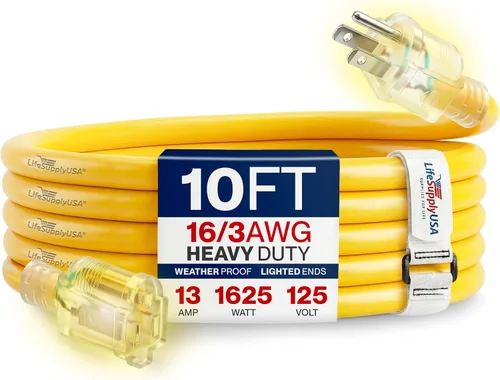 Vista 93 de Cable de extensión SJT de 12/3 300 V con luz LED para uso en interiores y exteriores con enchufe con iluminación LED Amarillo