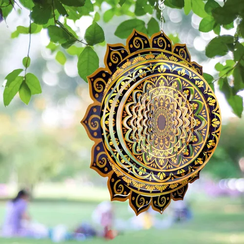 Vista 9 de Aoedelyart Molinillo de viento con mandala, oro intenso, de acero inoxidable de 12 pulgadas, para exteriores, regalo de jardín para mujeres, mamá