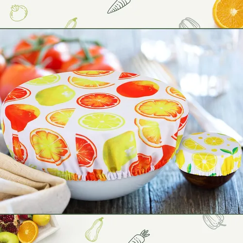 Vista 5 de 20 fundas reutilizables para tazones a granel de tela elástica de 5 tamaños, estilo verano, tapas elásticas para platos para pan, masa madre