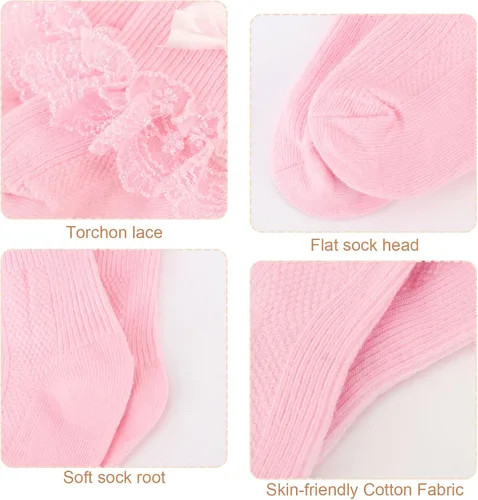 Vista 3 de BQUBO Baby Girls Socks Eyelet Ruffle Lace Sock Baby Socks NewbornInfantToddlers Frilly Summer Thin Dress Sock