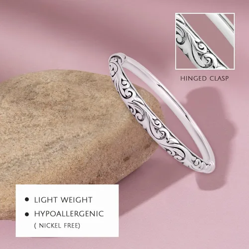Vista 3 de MAX + STONE Pulsera ligera de plata de ley 925 para mujer, pulseras de 7 pulgadas con cierre de bisagras, pulsera de plata de ley antideslustre