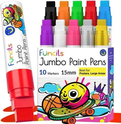 Vista 15 de Marcadores de pintura a base de aceite jumbo de 0.591 in (paquete de 10) - Bolígrafos de pintura al óleo para metal, tela, vidrio, rocas, neumáticos