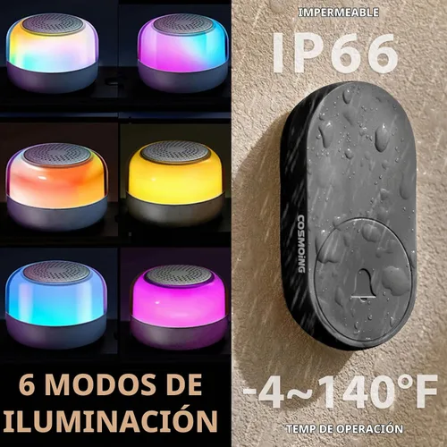 Vista 3 de Timbre inalámbrico 59 timbres 6 LED Flash
