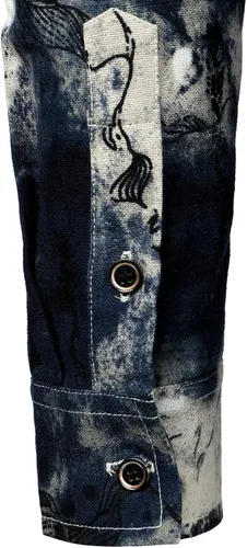 Vista 6 de LucMatton Camisa de algodón y lino elegante y floral de manga larga con botones para hombre