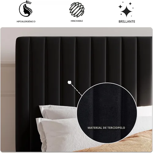 Vista 6 de SHA CERLIN Base de cama de plataforma tapizada completa con cabecera ajustable, tela de terciopelo capitoné de canal vertical, soporte de listones
