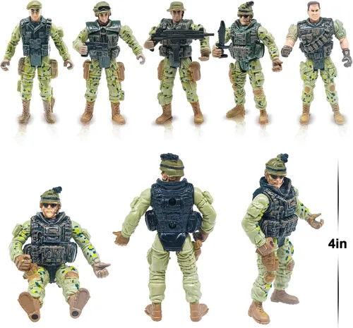 Vista 5 de MISTBUY Figuras de acción de hombres del ejército estadounidense con juego de juguetes de vehículos militares, soldados de juguete con camiones