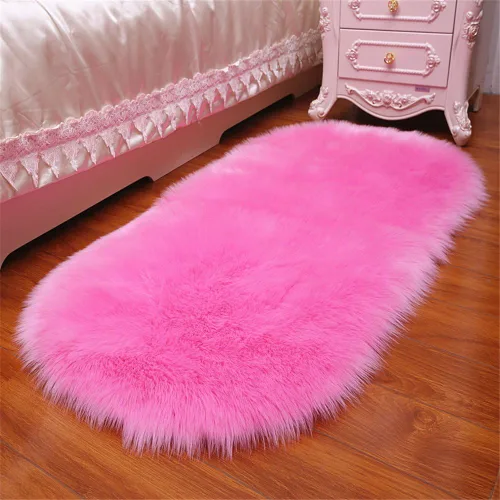 Vista 9 de CHITONE Alfombra ovalada de piel de oveja sintética, grande y larga, manta decorativa de piel sintética para cama, alfombra, tapete para sofá, Beige