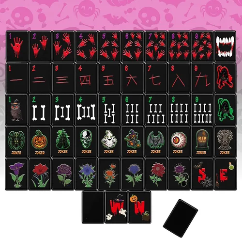 Vista 10 de Halloween American Mahjong Set 160 azulejos, calabaza, morado