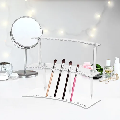 Vista 6 de Soporte organizador acrílico de 30 ranuras para bolígrafos y brochas de maquillaje, soporte de exhibición desmontable de 2 niveles para bolígrafos