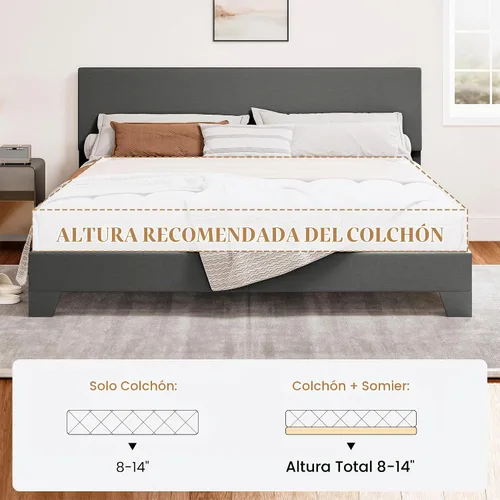 Vista 8 de SHA CERLIN - Marco de cama tapizado de tamaño King en color gris oscuro con cabecero ajustable, soporte de listones de madera, no necesita somier