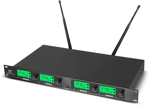 Vista 4 de Sistema de Micrófono Inalámbrico Pro UHF de 4 Canales 4 Paquetes de Cuerpo Lavalier 4 Micrófonos de Solapa 4 Auriculares para Sistema de Karaoke