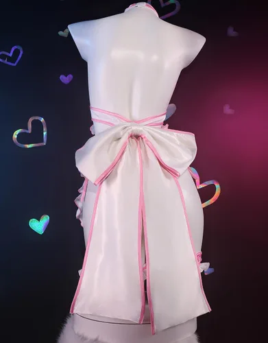 Vista 4 de Disfraz de sirvienta Kawaii para mujer con delantal, guantes y medias para Halloween